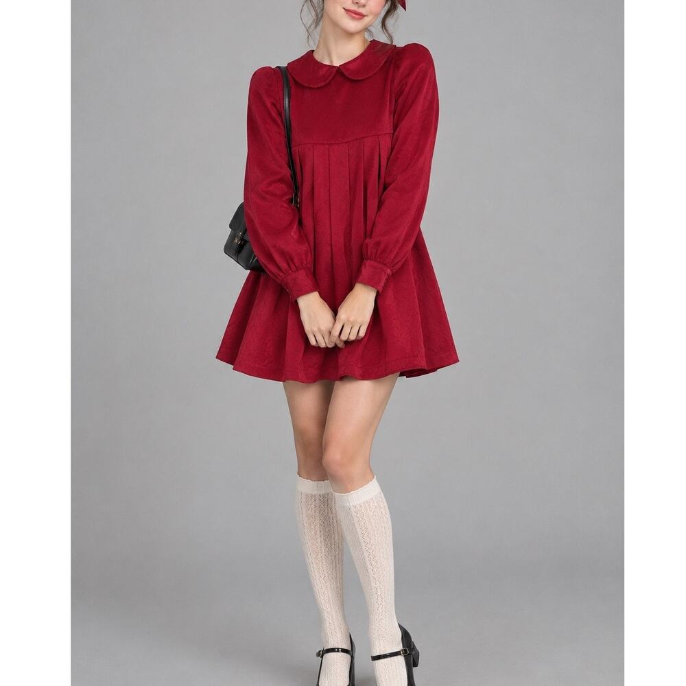 Erin Fetherston 100% Silk Red Babydoll Dress Long Sleeve Size 1 XS Holiday